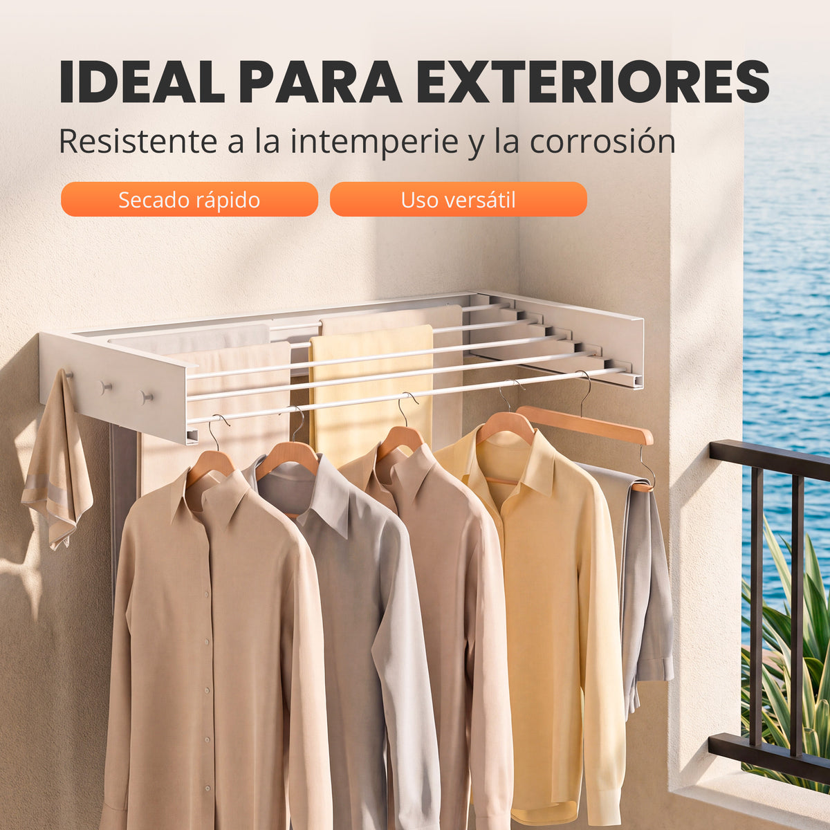 Tendedero plegable de pared con perchas Blanco - imagen 4
