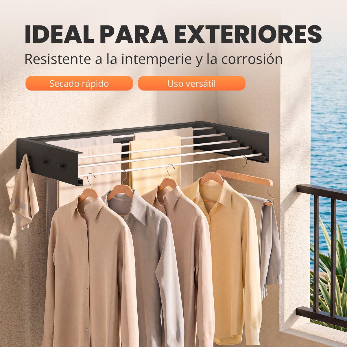 Tendedero plegable de pared con perchas Negro - imagen 4