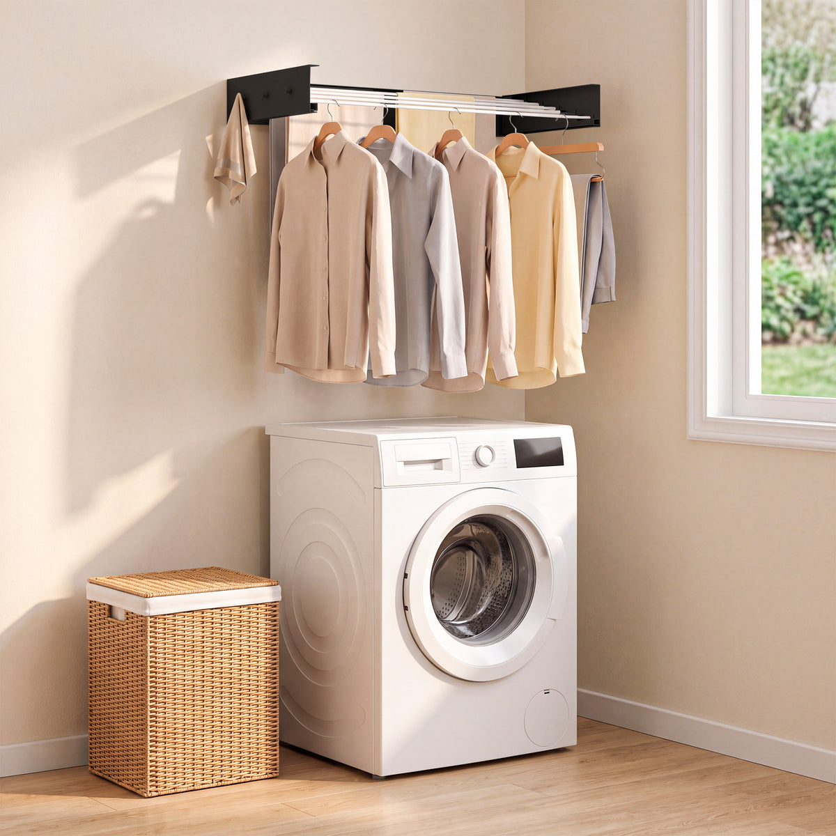 Tendedero plegable de pared con perchas Negro - imagen 6
